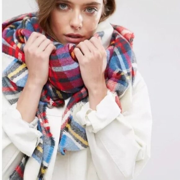 ASOS 54” Square Scarf Oversized Blanket Plaid Scarf Classic Cozy Shawl - Picture 9 of 9